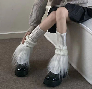 White Faux Fur Leg Warmers