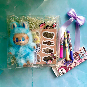 Labubu Gift Set (toy, keychain, stickers, jibits, foam, pens)