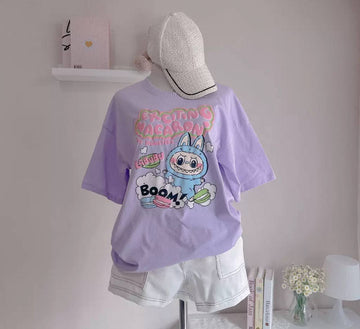 Kids' Labubu Costume (T-shirt + Shorts) in Purple and White
