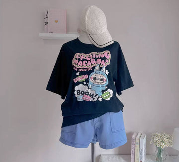 Kids' Labubu Costume (T-Shirt + Shorts) Black and Blue