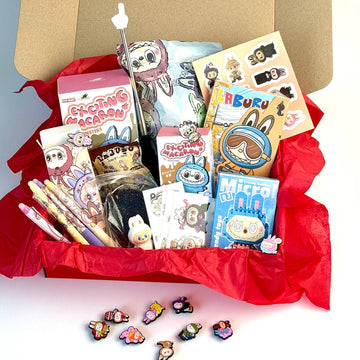 Labubu Gift Set (toy, keychains, notebook, tattoos, stickers, badges, squish, pointer)