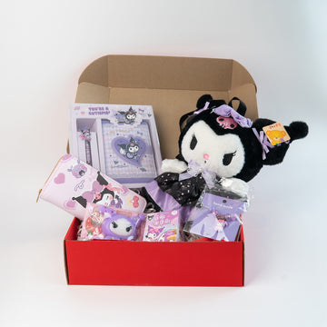 Kuromi Gift Set (toy backpack, notebook + pen, wallet, bracelet, stickers, squishy)