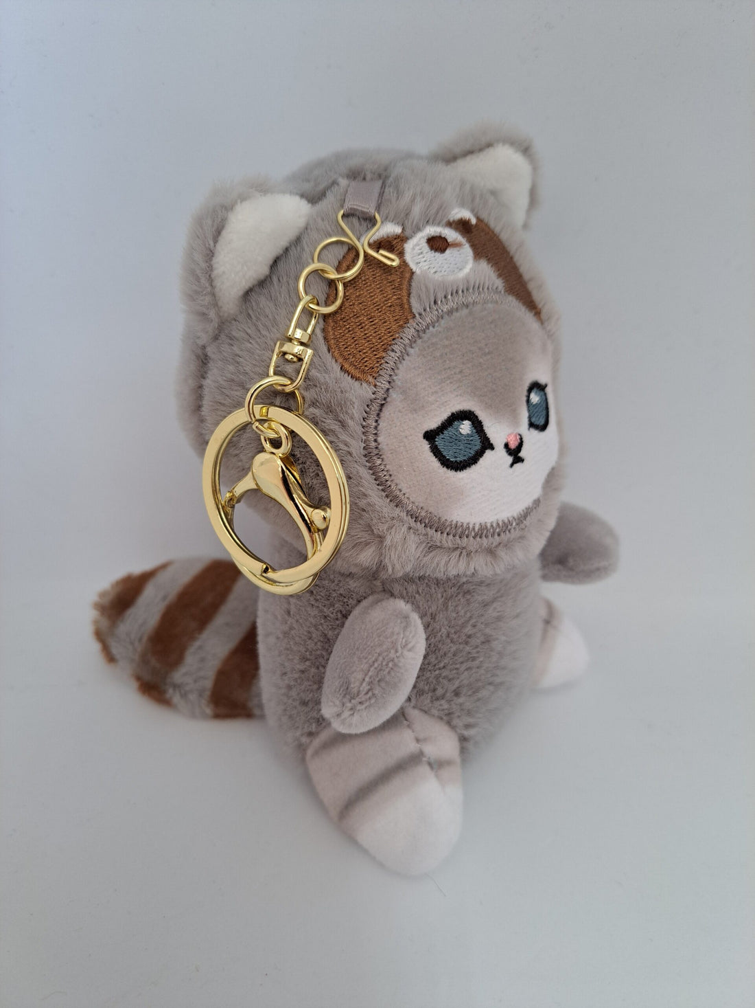 Soft Cat Keychain in Raccoon Costume