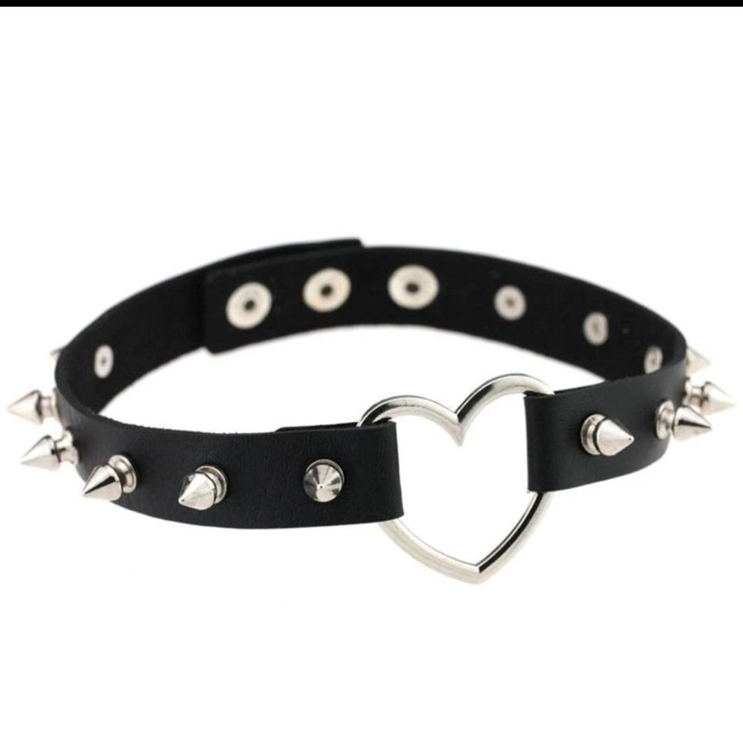 Black Leather Heart Choker