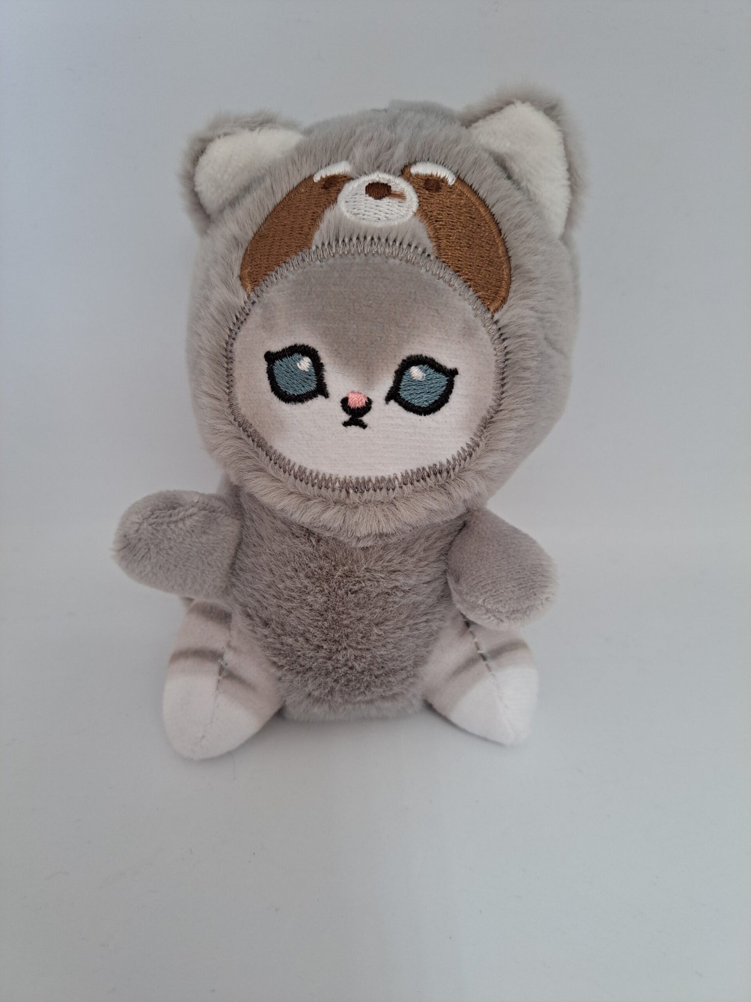 Soft Cat Keychain in Raccoon Costume