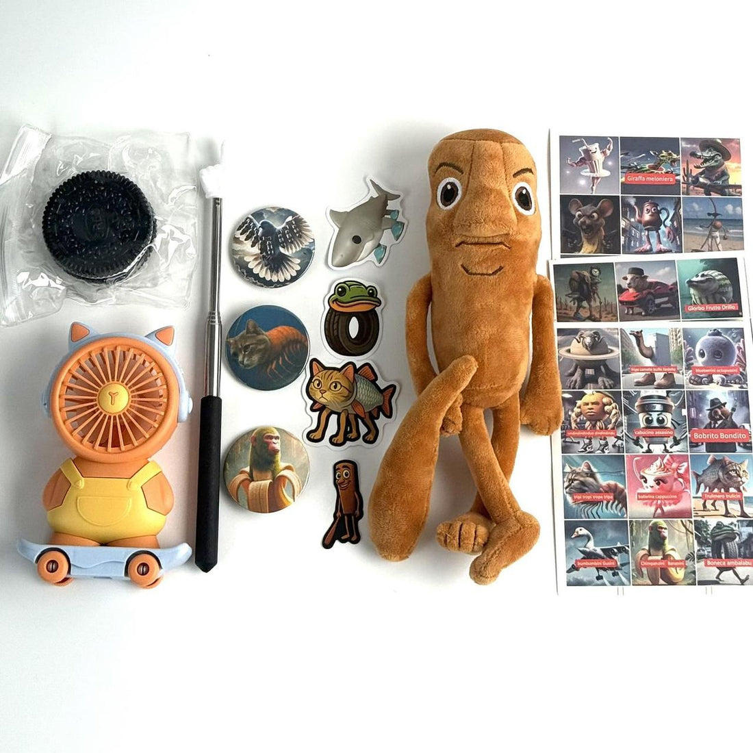 Gift Set Tung Tung Tung Sahur (toy, pointer, badges, squish, fan)