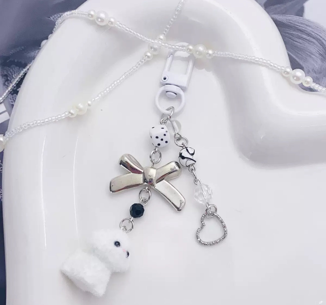 White Puppy Keychain with Pendant