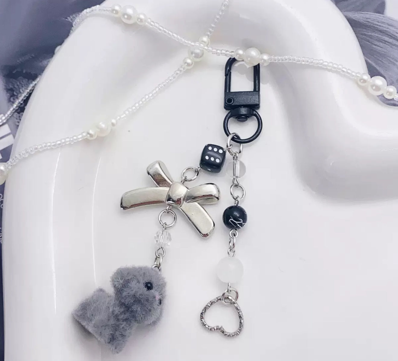 Gray Puppy Keychain with Pendant