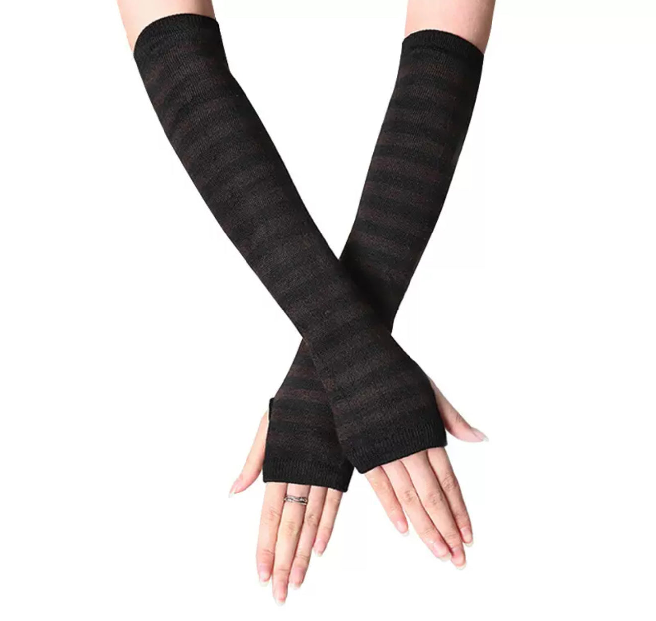 Thick Black Striped Mittens