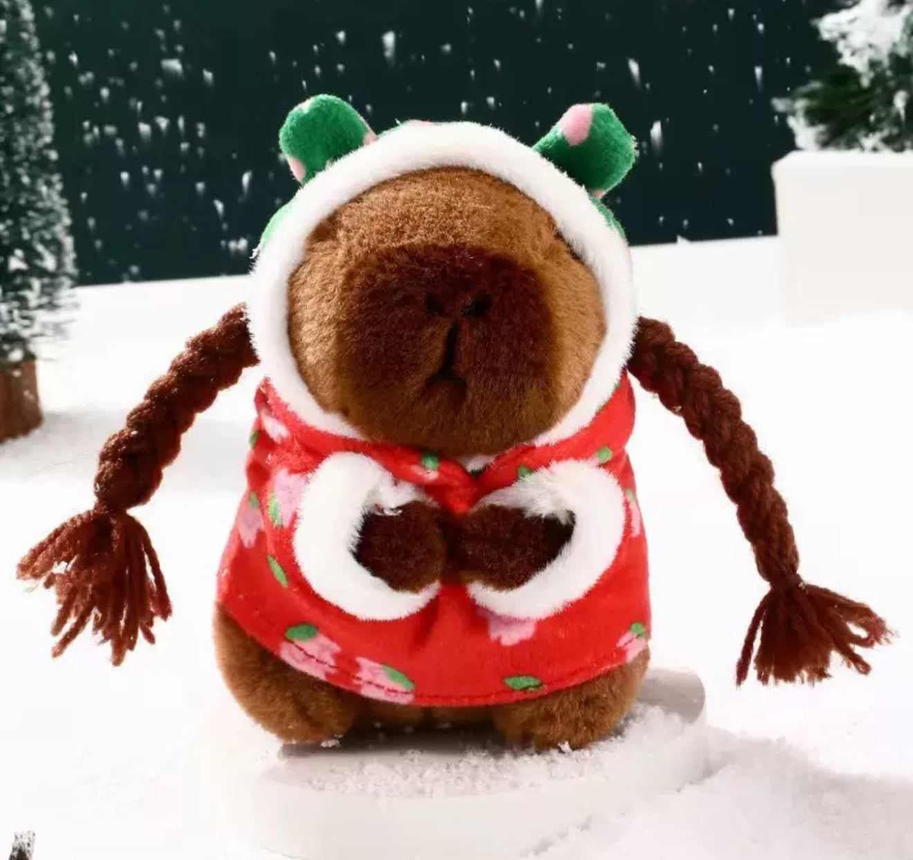Soft Capybara Plush Toy with Braided Hair