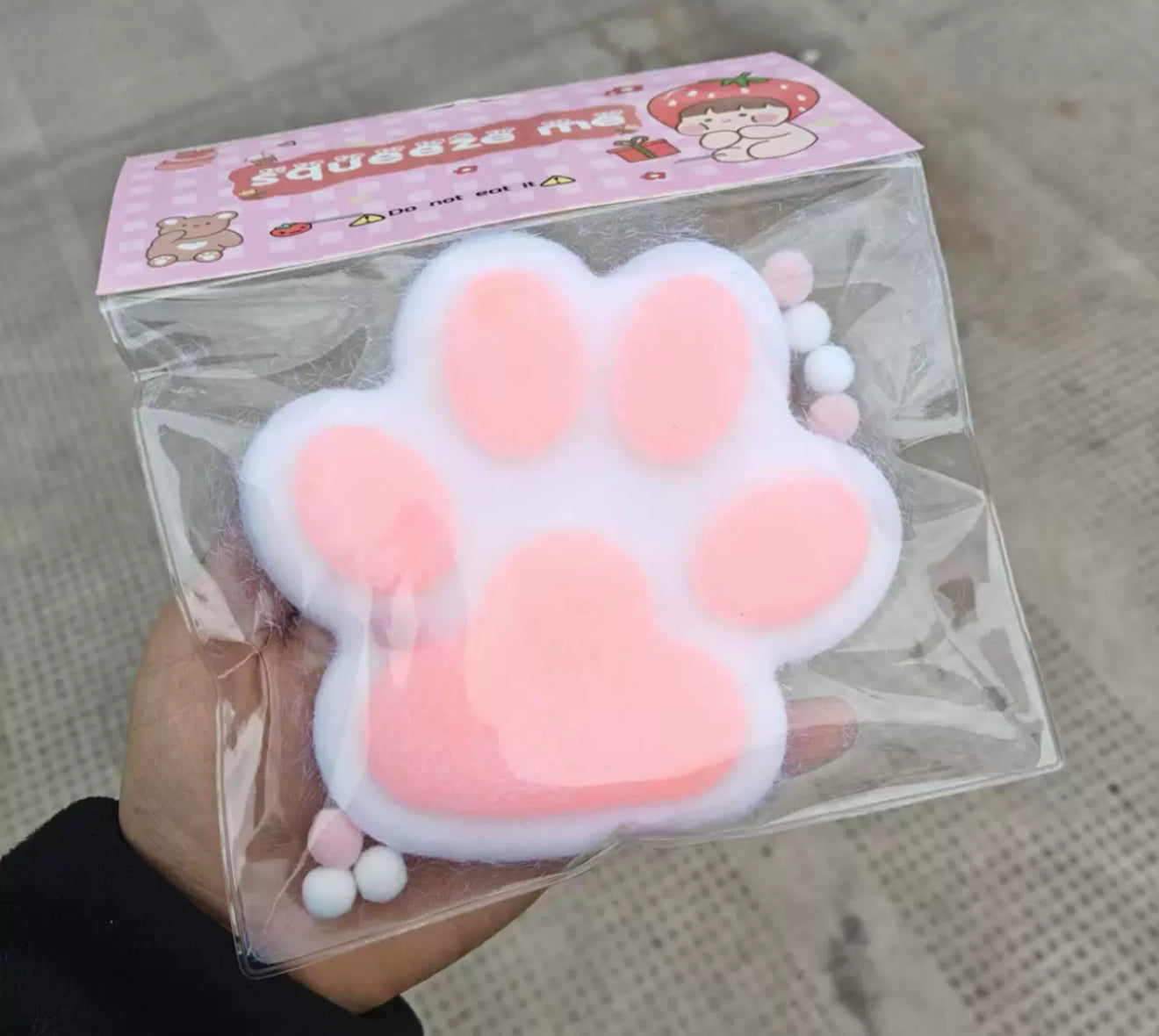 Squish Tab Paw Stress Ball, White-Pink, 14cm