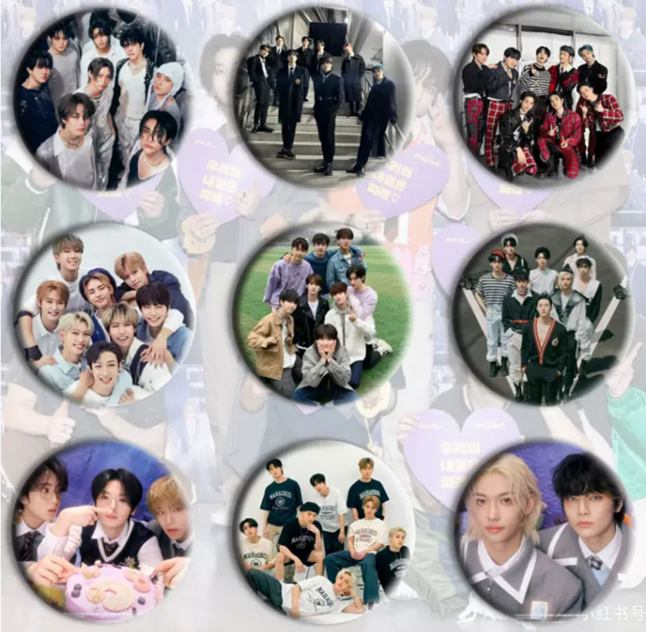 "Stray Kids" Holographic Badge Set, 73mm (9 pcs.)