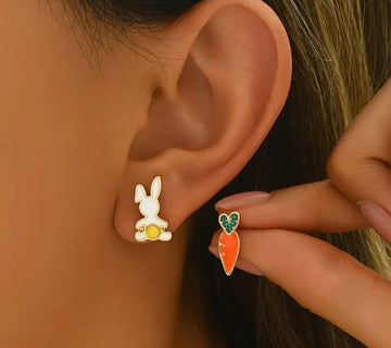 Asymmetrical Earrings "Bunny and Carrot"