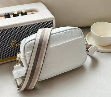 Women's Crossbody Bag with Wide Strap - White