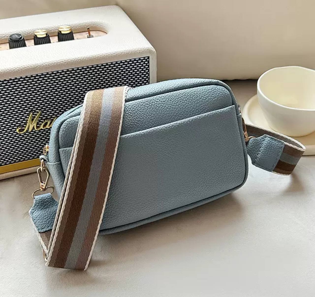 Women's Crossbody Bag with Wide Strap - Blue