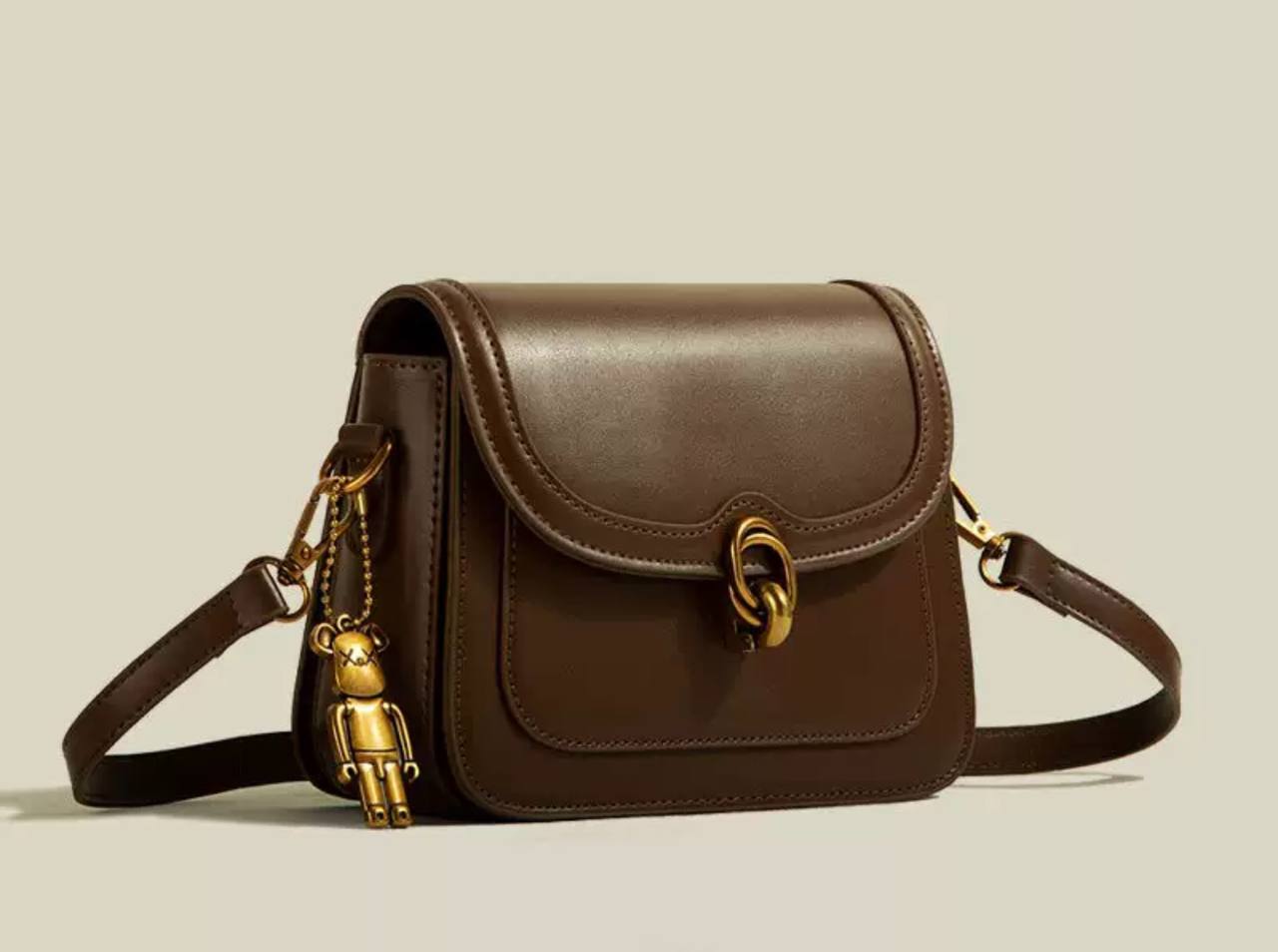 Women's Crossbody Bag with Bear Design – Brown