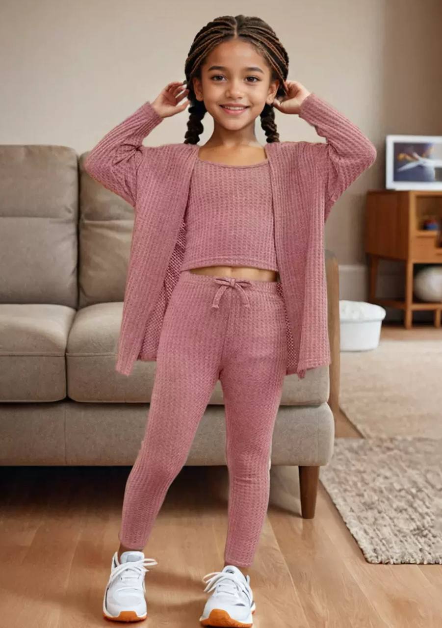 Summer Three-Piece Set (Leggings + Tank Top + Cardigan) Pink