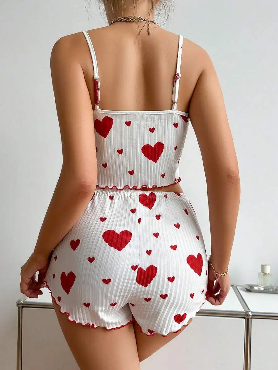 Lightweight Heartprint Pajama Set (Tank Top + Shorts) - White