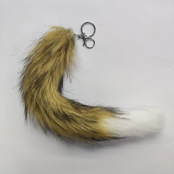 Brown and white kitten tail for Quadrobics with carabiner