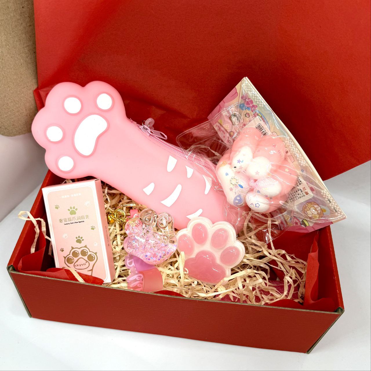 Gift Set "Cat's Paw" (pencil case, paw print sticker, balm, keychain, popsocket)