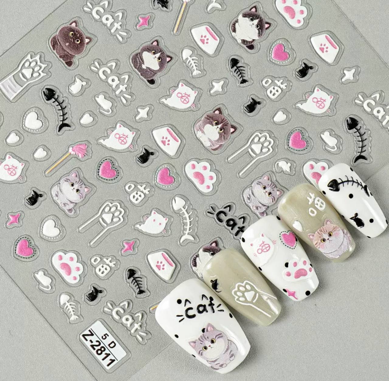 3D Nail Stickers featuring Cute Cats