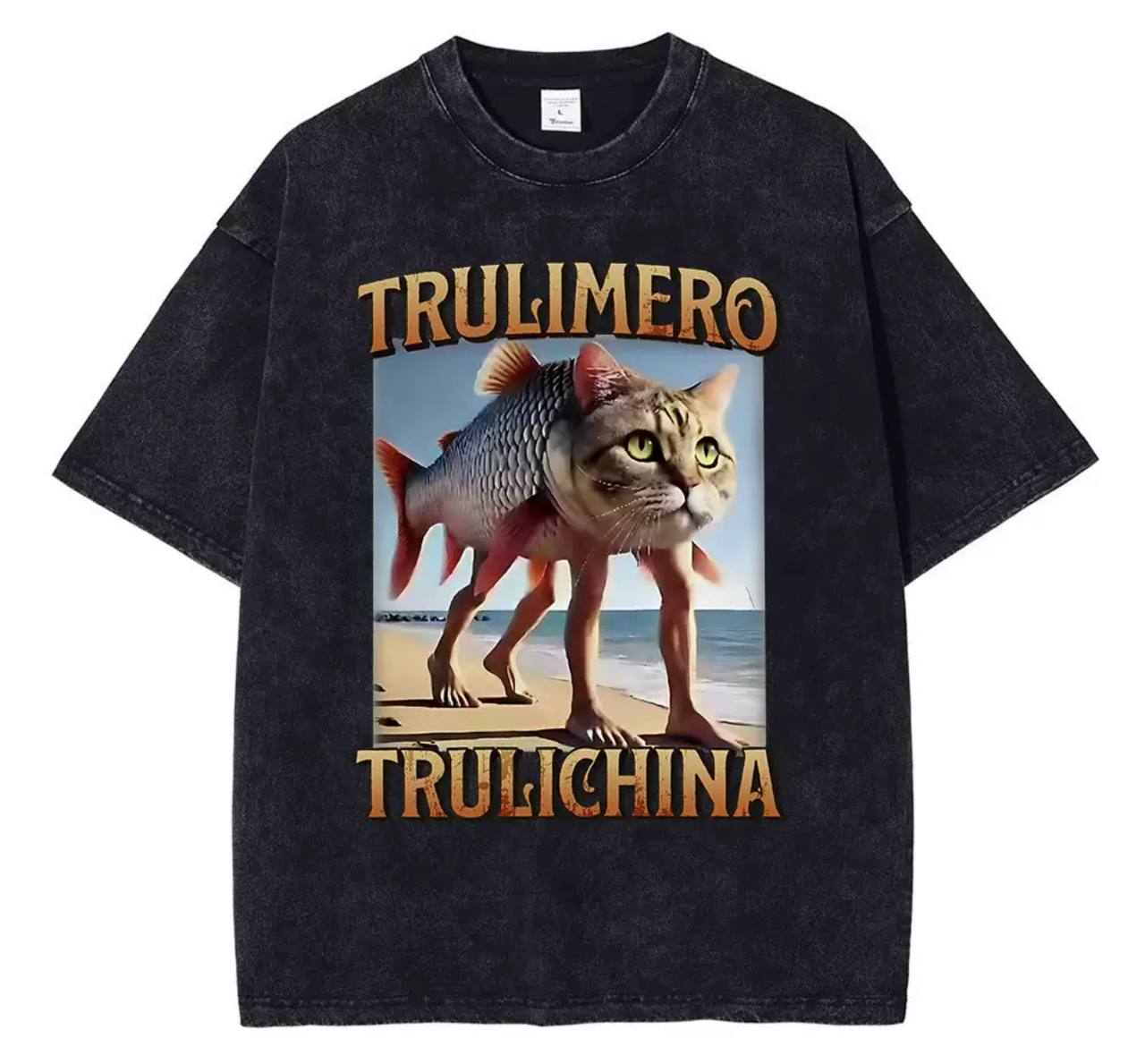 Brainrot Trulimero Trulichina Trolimero Trolichina Black Melange T-Shirt