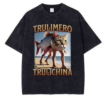 Brainrot Trulimero Trulichina Trolimero Trolichina Black Melange T-Shirt