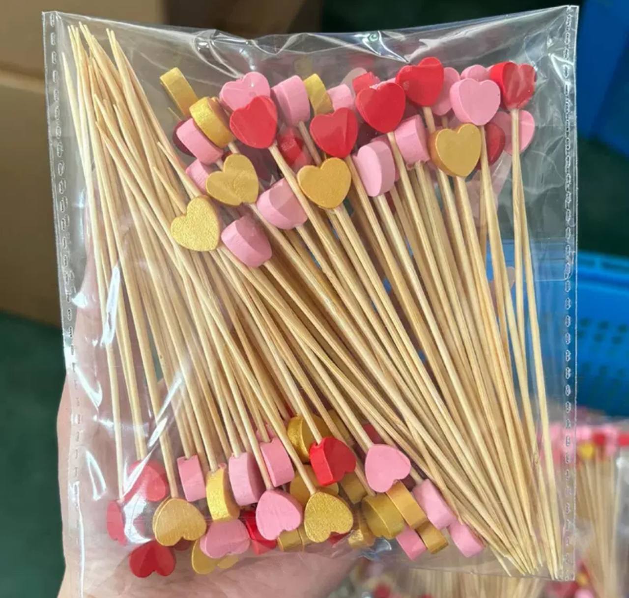 Wooden Heart-Shaped Decoration Skewers (50 pcs)