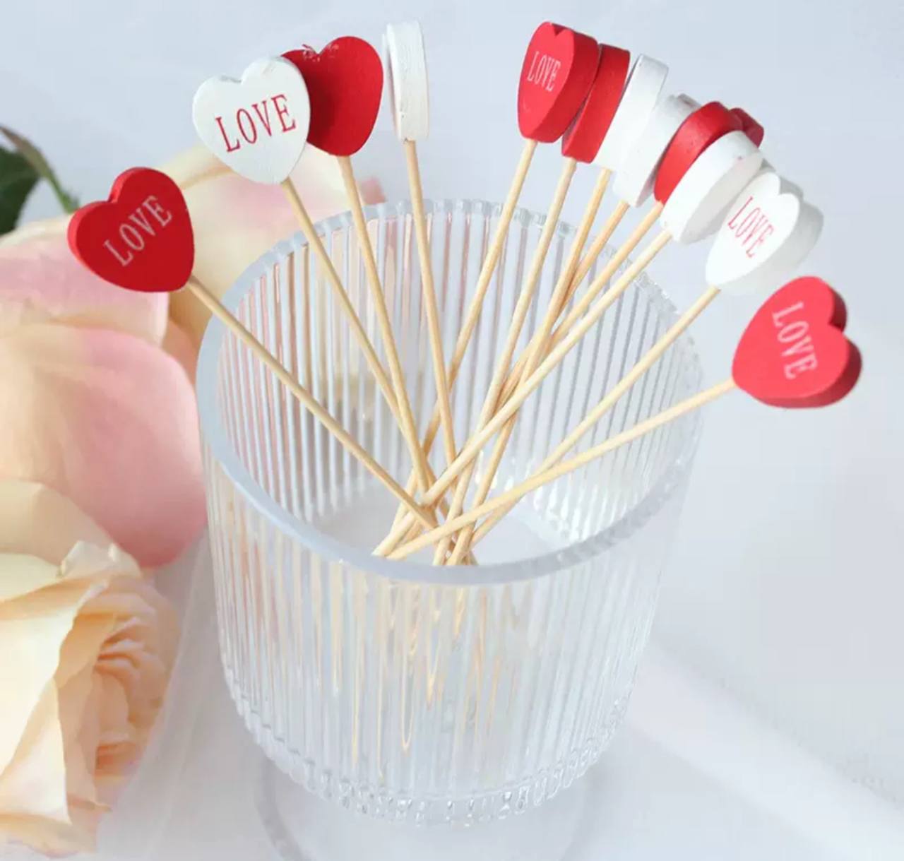 Wooden Heart-Shaped Decoration Skewers "Love" (50 pcs)
