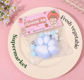 Stress Relief Squish Tab with Paw – Blue and White
