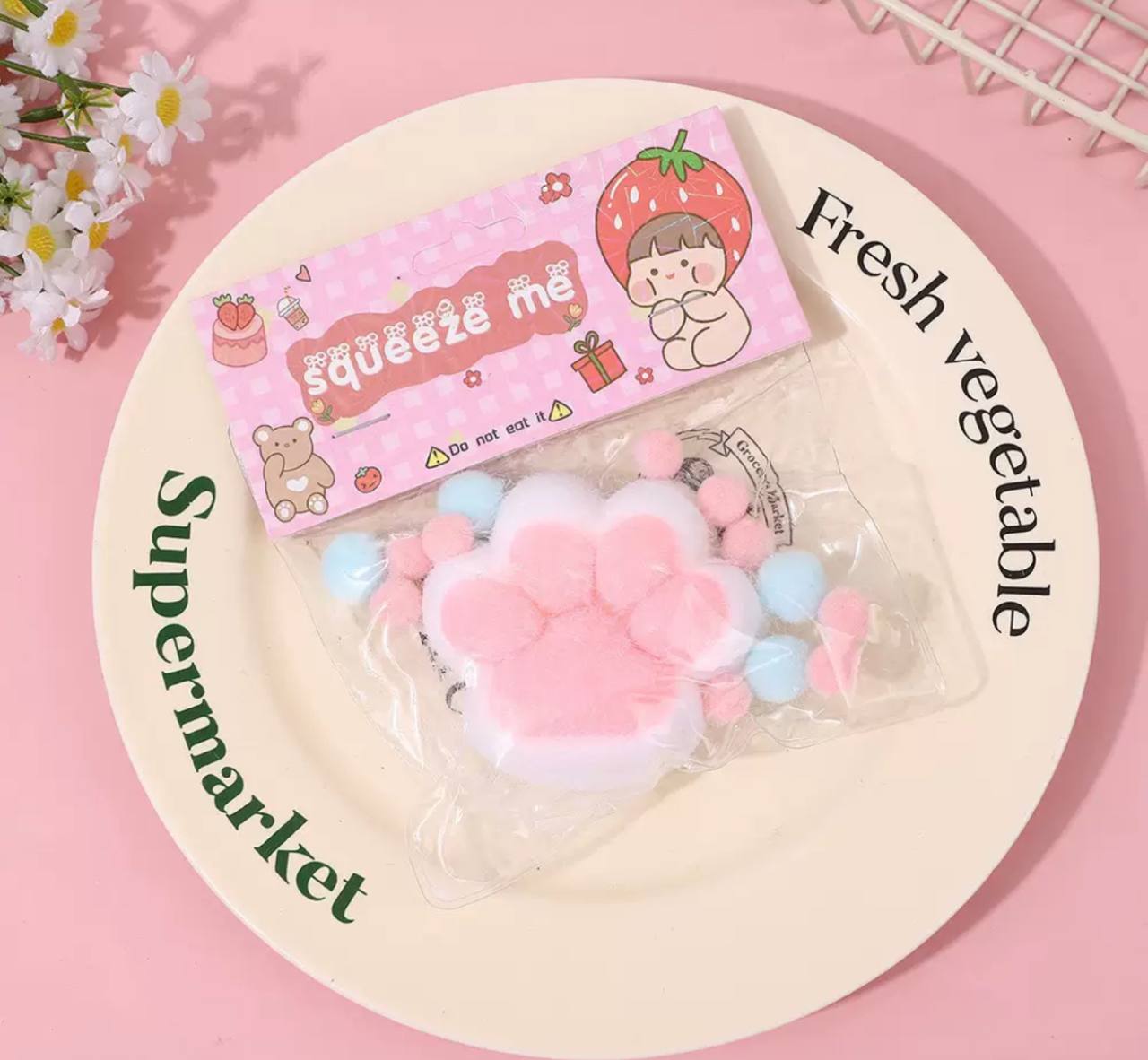 Squish Tag Paw Stress Ball – White and Pink