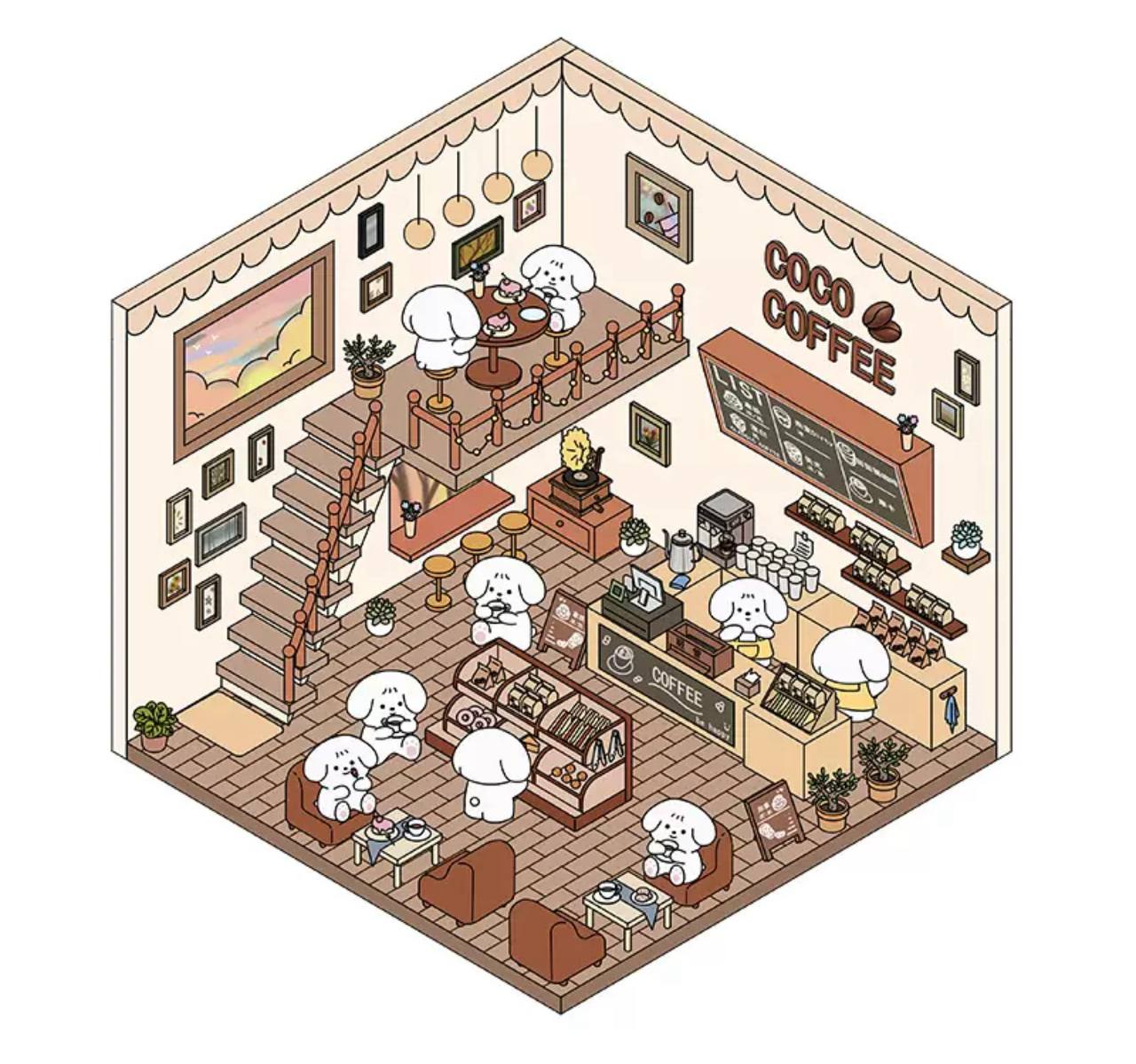 DIY Rumbox 3D Sticker Set "Create Your Own Room" - Puppy Café