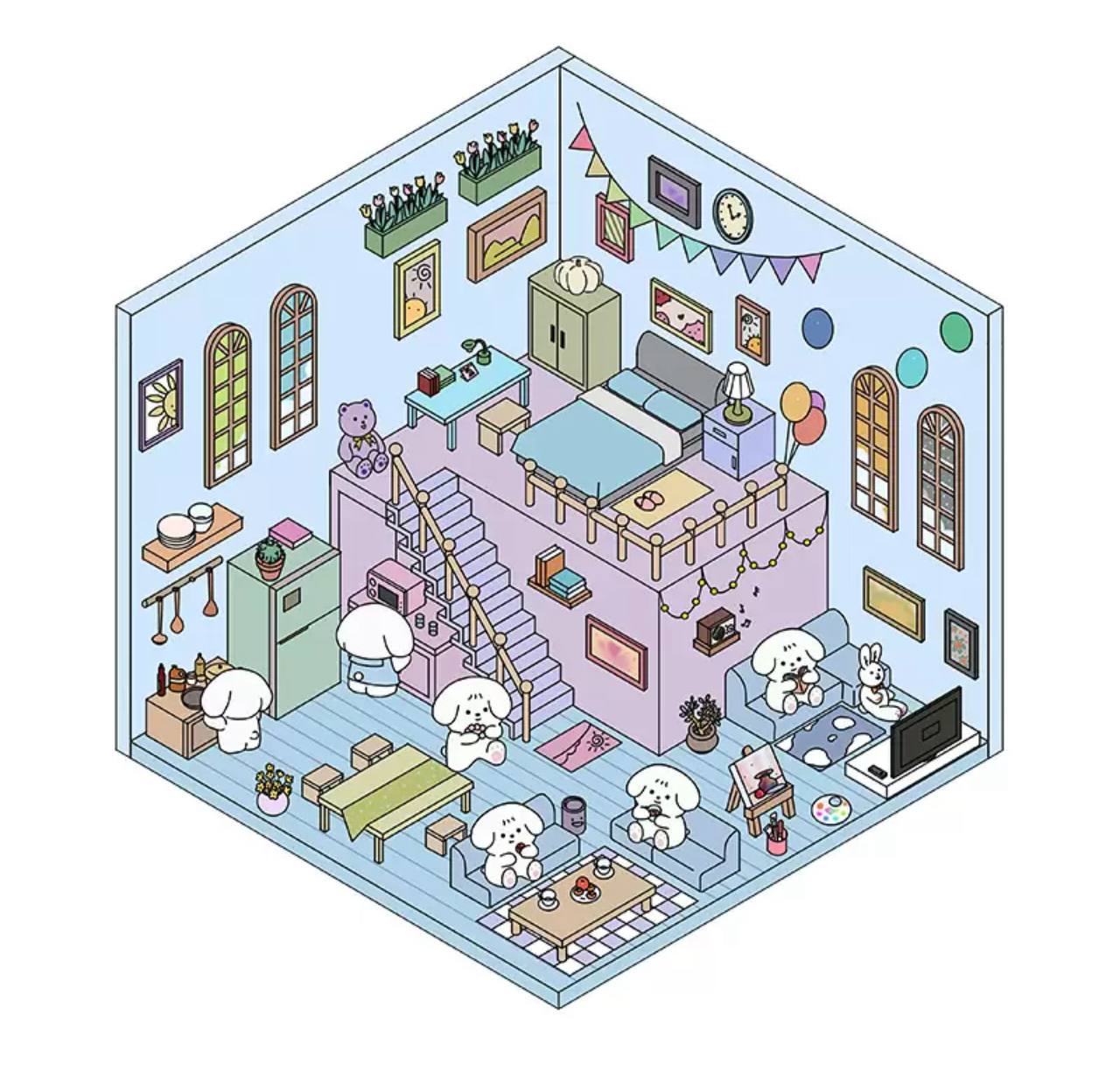 DIY Rumbox 3D Sticker Set "Create Your Own Room" Puppy House